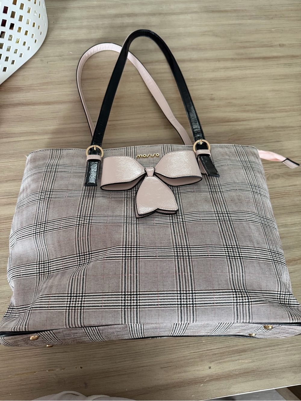 Mosiso Pink Plaid Tote with Bow Accent